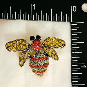 Bee Rhinestone Brooch Pin Yellow Red Green Crystal Insect Statement Jewelry
